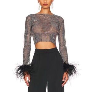 Heiress embellished mesh and feather top